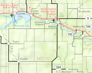 Map of Mitchell Co, Ks, USA