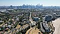 Melbourne city skyline from the perspective of Port Melbourne