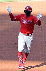 Didi Gregorius wearing the Phillies' alternate red uniform