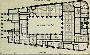 Pictorial Handbook of London (1854), p. 382 – Plan of first floor of Royal Exchange