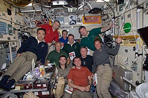 STS-135 and Expedition 28 crews in the Zvezda service module