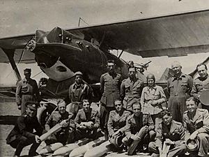 Sabiha Gokcen and her colleagues in front of Breguet 19