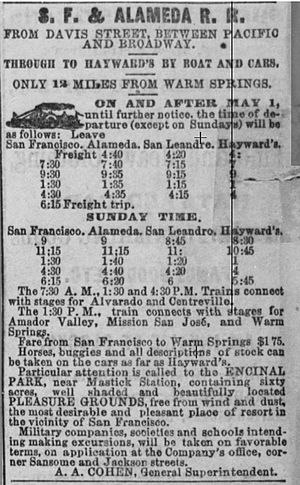 San Francisco and Alameda Railroad Advertisement