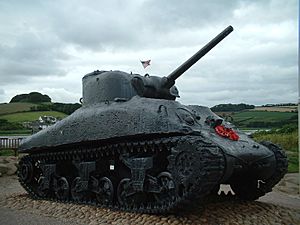 Sherman tank at memorial for those killed in Operation Tiger