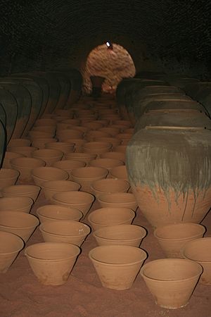 The inside of a wood kiln at NweNyein
