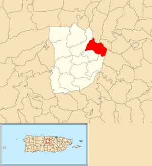 Location of Unibón within the municipality of Morovis shown in red