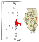 Location of Danville in Vermilion County, Illinois.