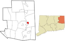 Danielson's location within Windham County and Connecticut