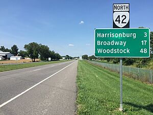 2016-06-26 16 21 24 View north along Virginia State Route 42 (John Wayland Highway) just north of Virginia State Route 290 (Huffman Drive) in Dayton, Rockingham County, Virginia