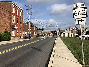 2022-08-30 09 05 20 View north along Pennsylvania State Route 662 (South Richmond Street) at West Locust Street in Fleetwood, Berks County, Pennsylvania
