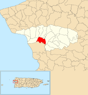 Location of Añasco Arriba within the municipality of Añasco shown in red