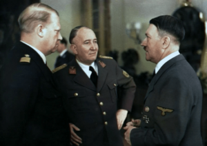 Albert Viljam Hagelin with Adolf Hitler and Vidkun Quisling, 13 February 1942