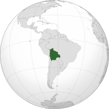 Location of  Bolivia  (dark green)in South America  (grey)