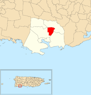 Location of Caño within the municipality of Guánica shown in red