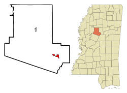 Location of Vaiden, Mississippi