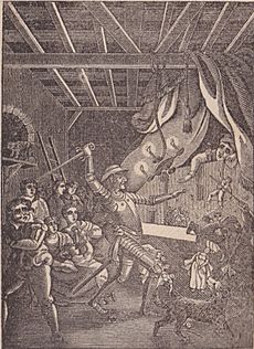 Don Quixote attacking a puppet theatre