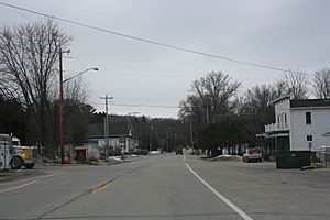 Looking south at downtown Ellison Bay on WIS 42