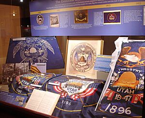 Evolution of the Utah State Flag - display at the Utah State Capitol - 6 Dec 2012