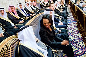 Former Secretary Rice Chats With a Member of the Saudi Royal Family
