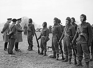 General Sir John Dill, Chief of the Imperial General Staff (CIGS), inspecting parachute troops at the Central Landing Establishment at RAF Ringway near Manchester, December 1940. H6209