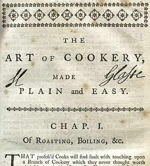 Glasse's signature at the top of the first chapter of her book, The Art of Cookery Made Plain and Easy, 6th Edition, 1758