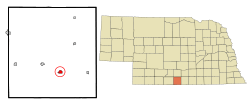 Location of Alma within Harlan County and Nebraska