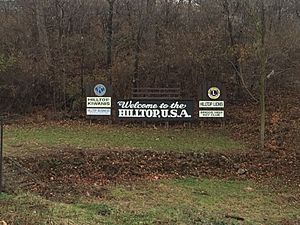 Hilltop, USA sign welcoming visitors to area