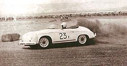 James Dean and Porsche Speedster 23F at Palm Springs Races March, 1955