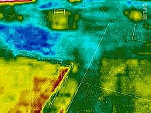 Kite aerial thermogram of Statford Court Playingfields, Stroud, Gloucestershire, UK