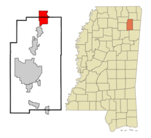 Location in Lee County and Mississippi