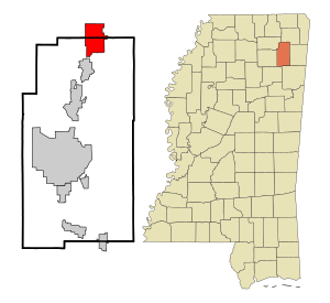 Location in Lee and Prentiss counties and the state of Mississippi