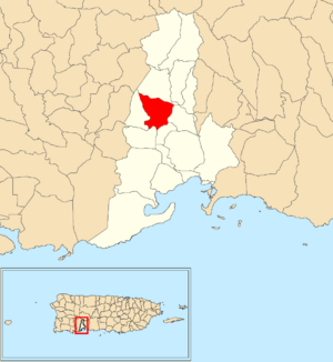 Location of Llano within the municipality of Guayanilla shown in red