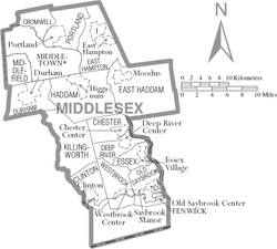 Map of Middlesex County Connecticut With Municipal Labels