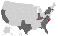 Location of teams in Atlantic Coast Conference