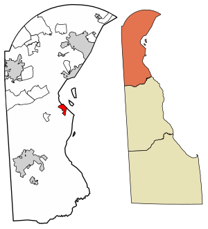 Location of Delaware City in New Castle County, Delaware.