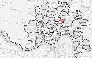 Paddock Hills (red) within Cincinnati, Ohio