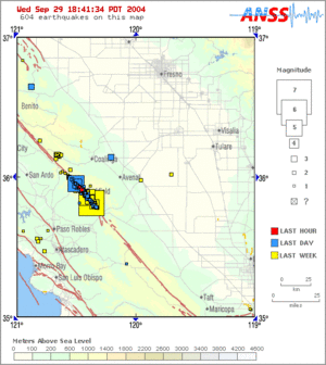 Parkfield earthquake activity map