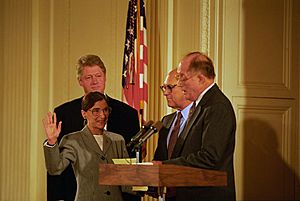 Photograph of President William J. Clinton Attending the Swearing-In of Judge Ruth Bader Ginsburg as Associate Supreme Court Justice