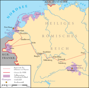 Reiseroute von Johanna von Bayern 1370