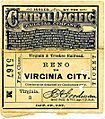 Reno to Virginia City NV CPRR-V&TRR Ticket 1878 