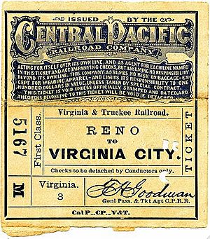 Reno to Virginia City NV CPRR-V&TRR Ticket 1878 