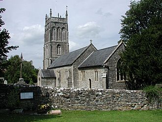 Gray stone building with square tower