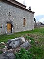 Uprooted Armenian gravestones in a church yard in Velistsikhe, Georgia