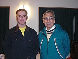 William L. Iggiagruk Hensley and Andrew Parodi at Jensen Arctic Museum lec