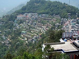 A Overhead view of Gangtok from the ropeway facility