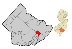 Map of Absecon in Atlantic County. Inset: Location of Atlantic County highlighted in the State of New Jersey.