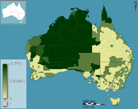 Australian Census 2011 demographic map - Australia by SLA - BCP field 2571 Speaks other language Australian Indigenous Languages Persons