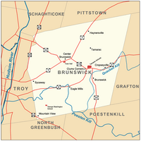 Map of Brunswick and its major thoroughfares, with Clums Corners labeled