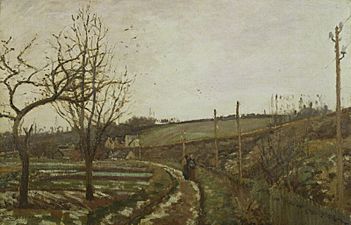 Camille Pissarro - La Route au bord du chemin de fer effet de neige - 1873 small size