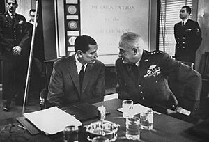 Chairman of the Joint Chiefs of Staff General Nathan F. Twining with Secretary of Defense Thomas S. Gates Jr